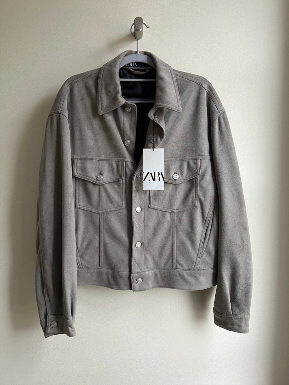 Zara Men's Faux Suede Gray Biker Bomber Jacket Size Small